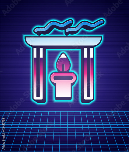 Retro style Aroma candle icon isolated futuristic landscape background. 80s fashion party. Vector.