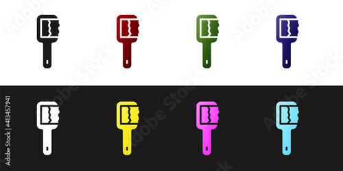 Set Sauna brush icon isolated on black and white background. Wooden brush with coarse bristles for washing in the bath. Anti cellulite massage. Vector.