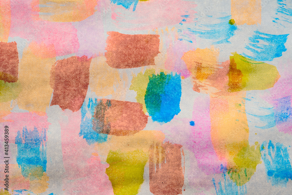 Abstract background with acrylic paint on canvas, grunge background with space for text or image, spots of watercolor paint, colorful bright texture.