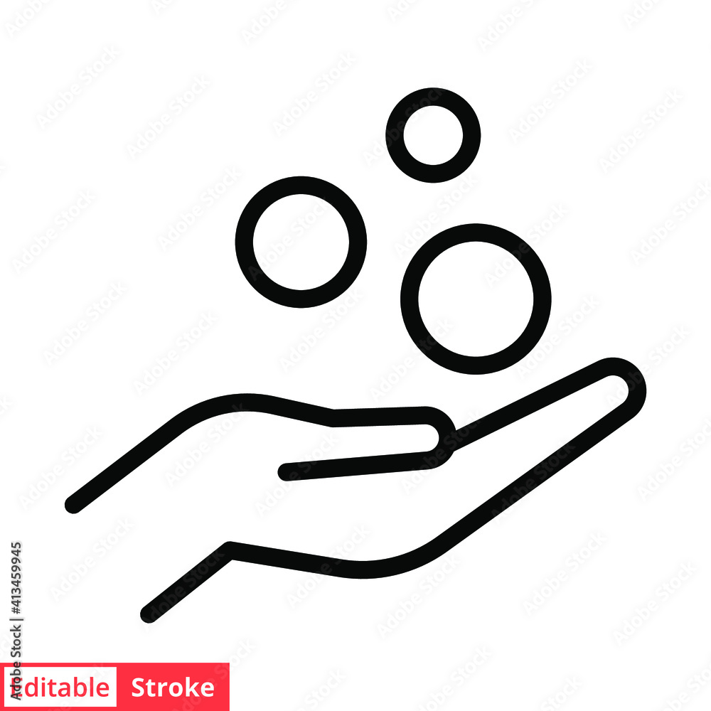 Money on hand, obtain line icon. Simple outline style hand and coins for web template and app. Vector illustration isolated on white background. Editable stroke EPS 10 Money on hand, obtain line icon. Simple outline style hand and coins for web template and app. Vector illustration isolated on white background. Editable stroke EPS 10