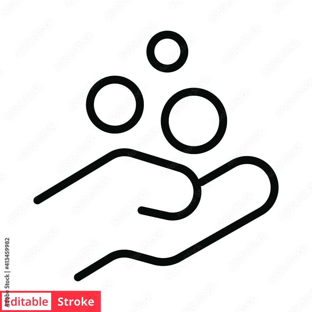 Money on hand, obtain line icon. Simple outline style hand and coins for web template and app. Vector illustration isolated on white background. Editable stroke EPS 10 Money on hand, obtain line icon. Simple outline style hand and coins for web template and app. Vector illustration isolated on white background. Editable stroke EPS 10