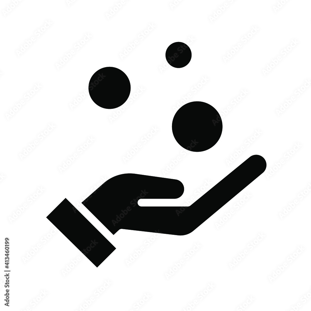 Money on hand, obtain glyph icon concept. Simple solid style hand and coins for web template and app. Vector illustration isolated on white background. EPS 10