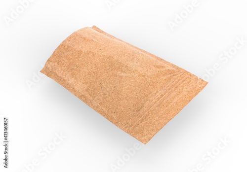 Kraft paper pouch mockup for tea, coffee, pulses, beans, cereals & corn flakes. Blank craft doy-pack mock up on isolated white background, 3d illustration 