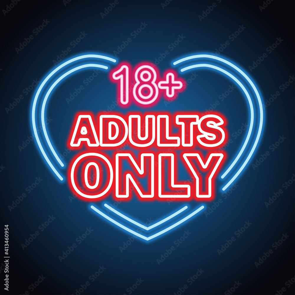 adults only glowing box for outdoor  business advertising neon sign billboard. vector illustration