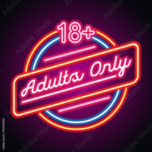 adults only glowing box for outdoor  business advertising neon sign billboard. vector illustration