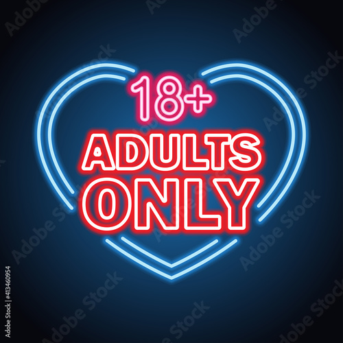 adults only glowing box for outdoor business advertising neon sign billboard. vector illustration