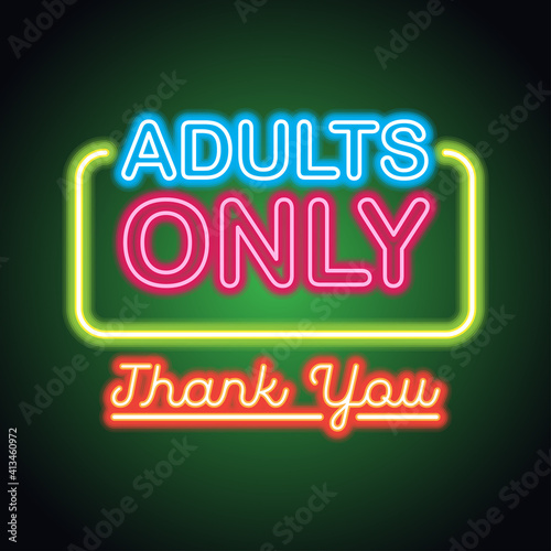 adults only glowing box for outdoor  business advertising neon sign billboard. vector illustration