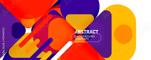 Flat geometric round shapes and dynamic lines, abstract background. Vector illustration for placards, brochures, posters and banners