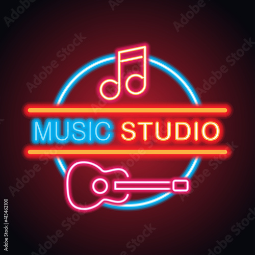 music studio neon sign for music studio or recording studio plank banner. vector illustration