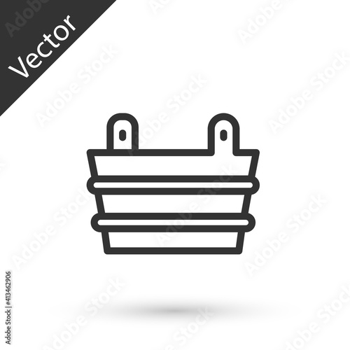 Grey line Sauna bucket icon isolated on white background. Vector.