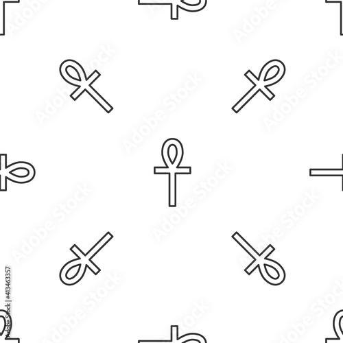 Grey line Cross ankh icon isolated seamless pattern on white background. Vector.