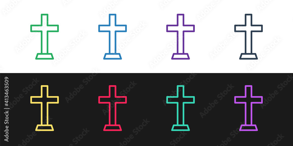Set line Christian cross icon isolated on black and white background. Church cross. Vector. Set line Christian cross icon isolated on black and white background. Church cross. Vector.