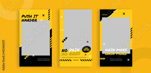 Set of editable templates for Instagram story, Facebook story, social media, gym, sport, fitness, advertisement, and business promotion, fresh design with yellow color and minimalist vector (3/3)