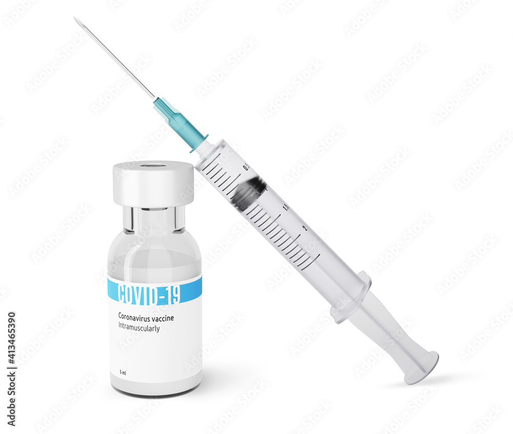vial with covid-19 vaccine and syringe isolated on white vial with covid-19 vaccine and syringe isolated on white