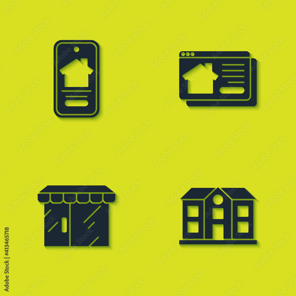 Set Online real estate house, House, Market store and icon. Vector. Set Online real estate house, House, Market store and icon. Vector.