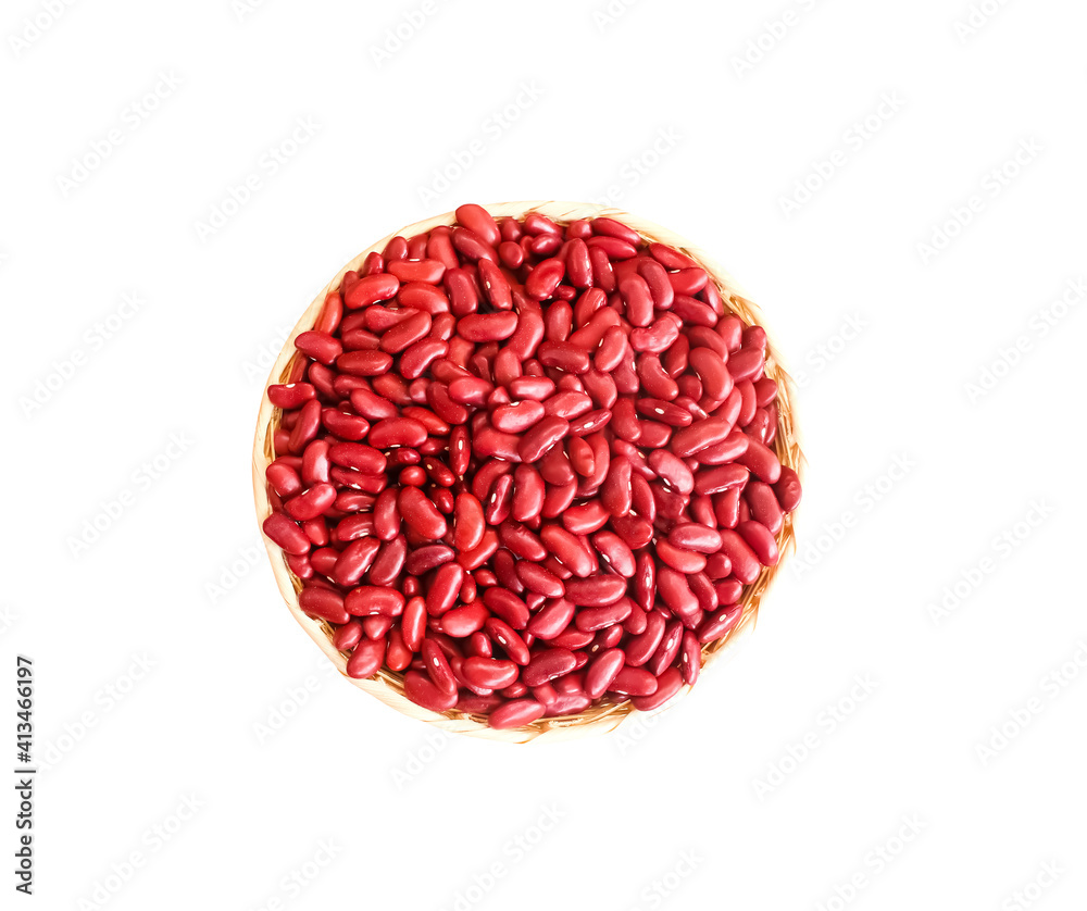 Red kidney bean in basket top view isolated on white background , clipping path Red kidney bean in basket top view isolated on white background , clipping path