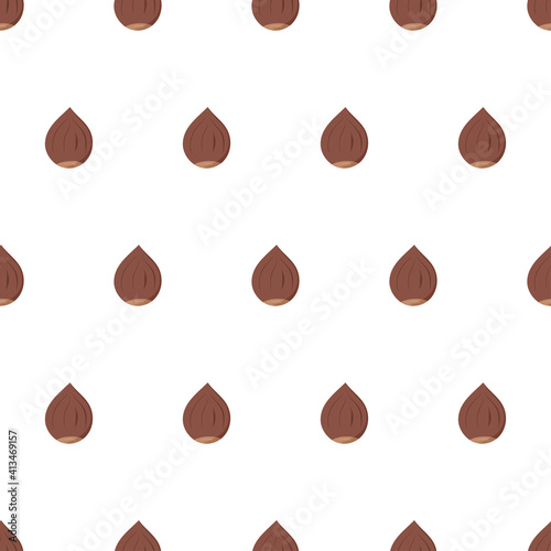 Cartoon seamless pattern with hazelnut. Useful for restaurant identity, packaging, menu design and interior decorating. Vector nature graphic background.