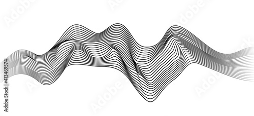 Abstract Art Optical Digital Black and White Frequency Wave Movement in Long Horizontal View Vector Illustration Design