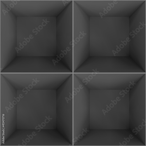 Room divided on four front perspective view. Surrealism scene or podium. Vector