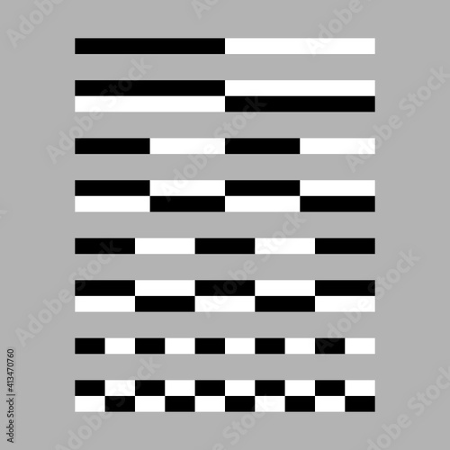 Black and white scale bars vector set. Map symbol.