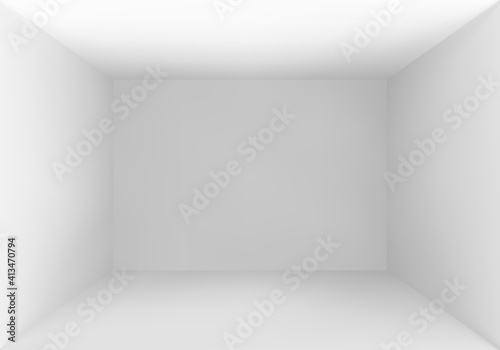 Empty box top view. White studio interior background. Vector