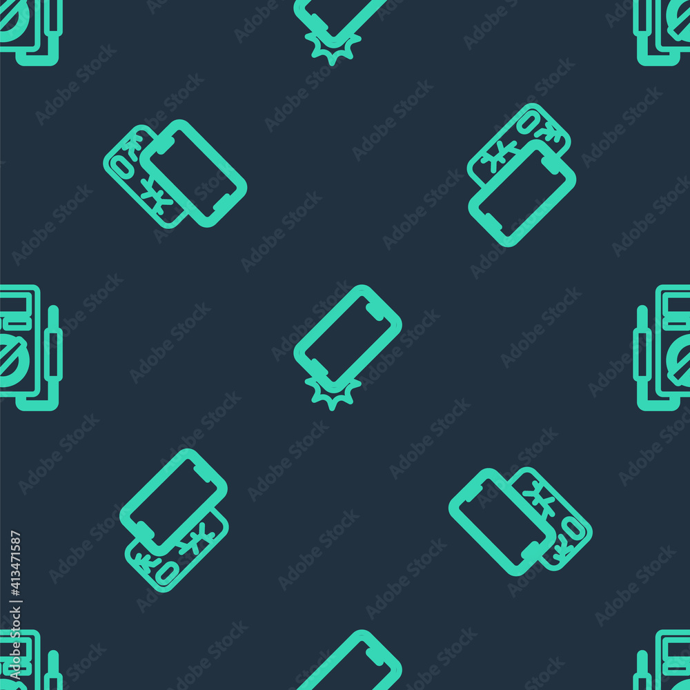 Set line Shockproof phone, Mobile with broken screen and Multimeter on seamless pattern. Vector. Set line Shockproof phone, Mobile with broken screen and Multimeter on seamless pattern. Vector.