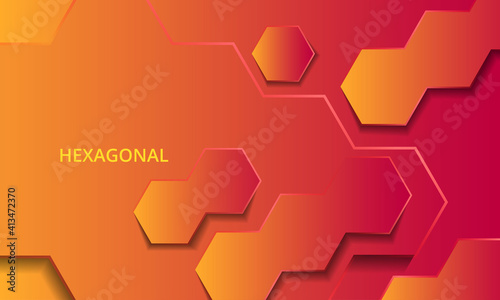 Orange abstract paper cut hexagon background