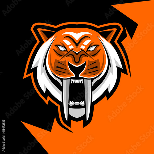 Head saber tooth mascot logo e-sport design