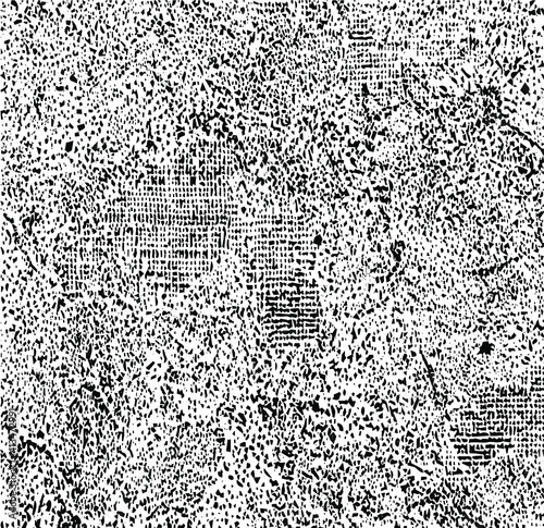 Grainy messy overlay of empty, aging, scratched wall. Lines, dots and spots structural texture. Cool and artsy faux leather background. Abstract vector illustration. Black isolated on white. EPS10
