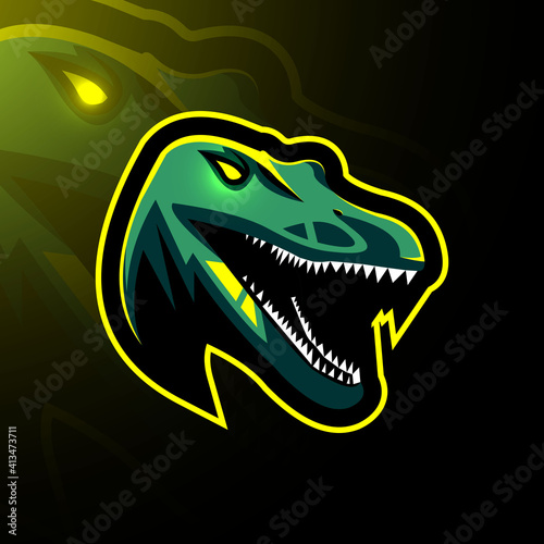 Head T-rex mascot logo e-sport design