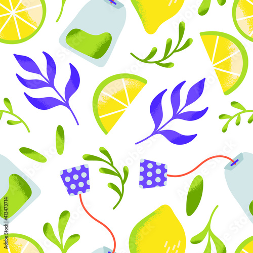 Seamless vector pattern with books. tea and flowers. Spring background