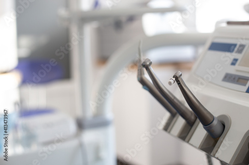 Dental tools. Checking and dental treatment in a dental clinic.