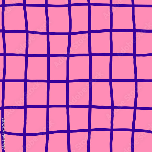 Grid seamless pattern. Hand drawn simple rough check background. Modern scribble trendy mesh print for fashion fabric. Abstract geometric marker square texture.