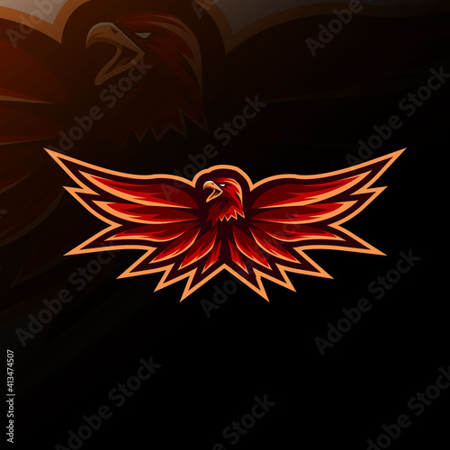 Red eagle mascot logo e-sport design