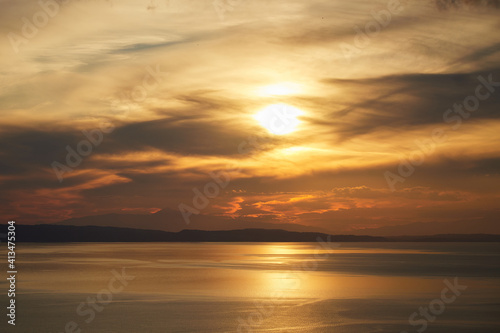 Golden sunset in Prathenonas  Sythonia with view to Cassandra - Halkidiki  Greece