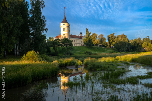 View of the Castle of the Russian Emperor Paul I-Marienthal (BIP fortress) from the Slavyanka River. Pavlovsk, Saint Petersburg, Russia.