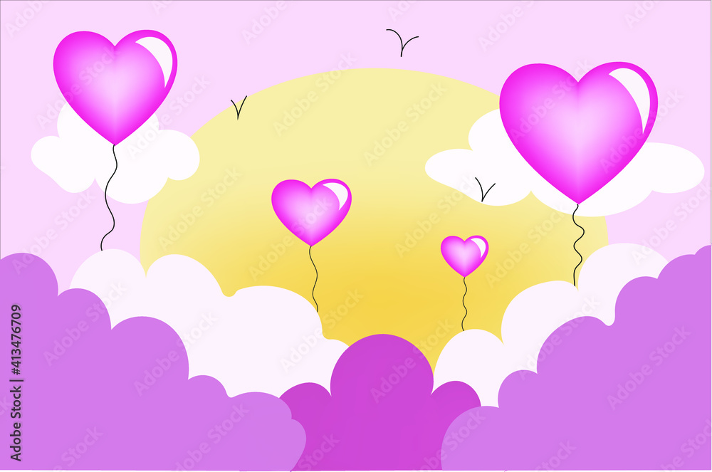  pink heart shaped balloons in the sky