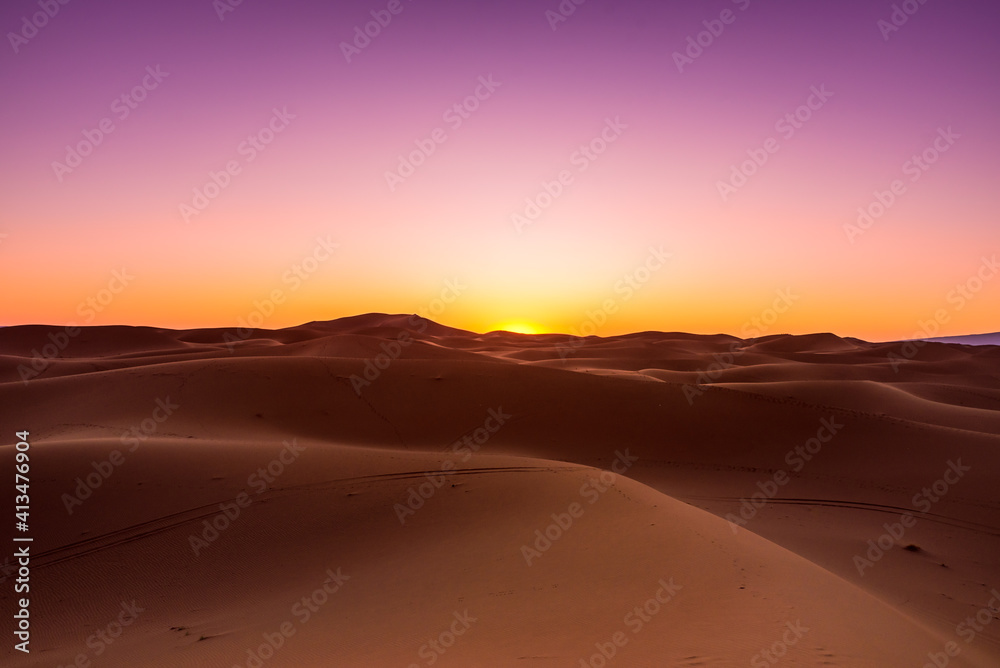 sunset in the desert, Erg Chigaga Morocco sunset in the desert, Erg Chigaga Morocco