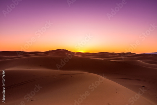 sunset in the desert  Erg Chigaga Morocco 