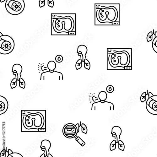 Respiratory Disease Vector Seamless Pattern Thin Line Illustration