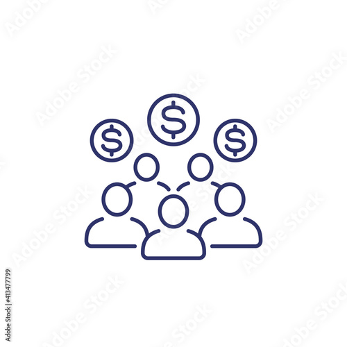 Employee cost, salary line icon on white