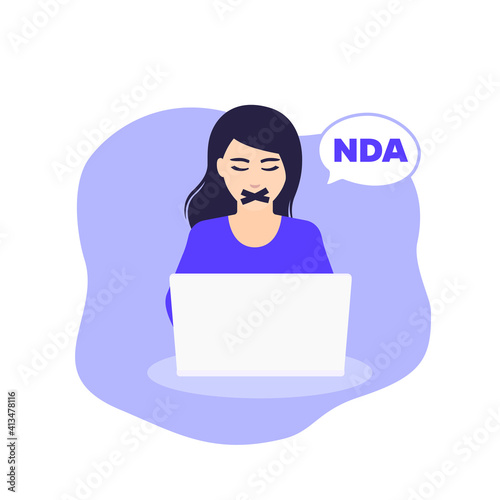 NDA, Non disclosure agreement, vector illustration with a woman