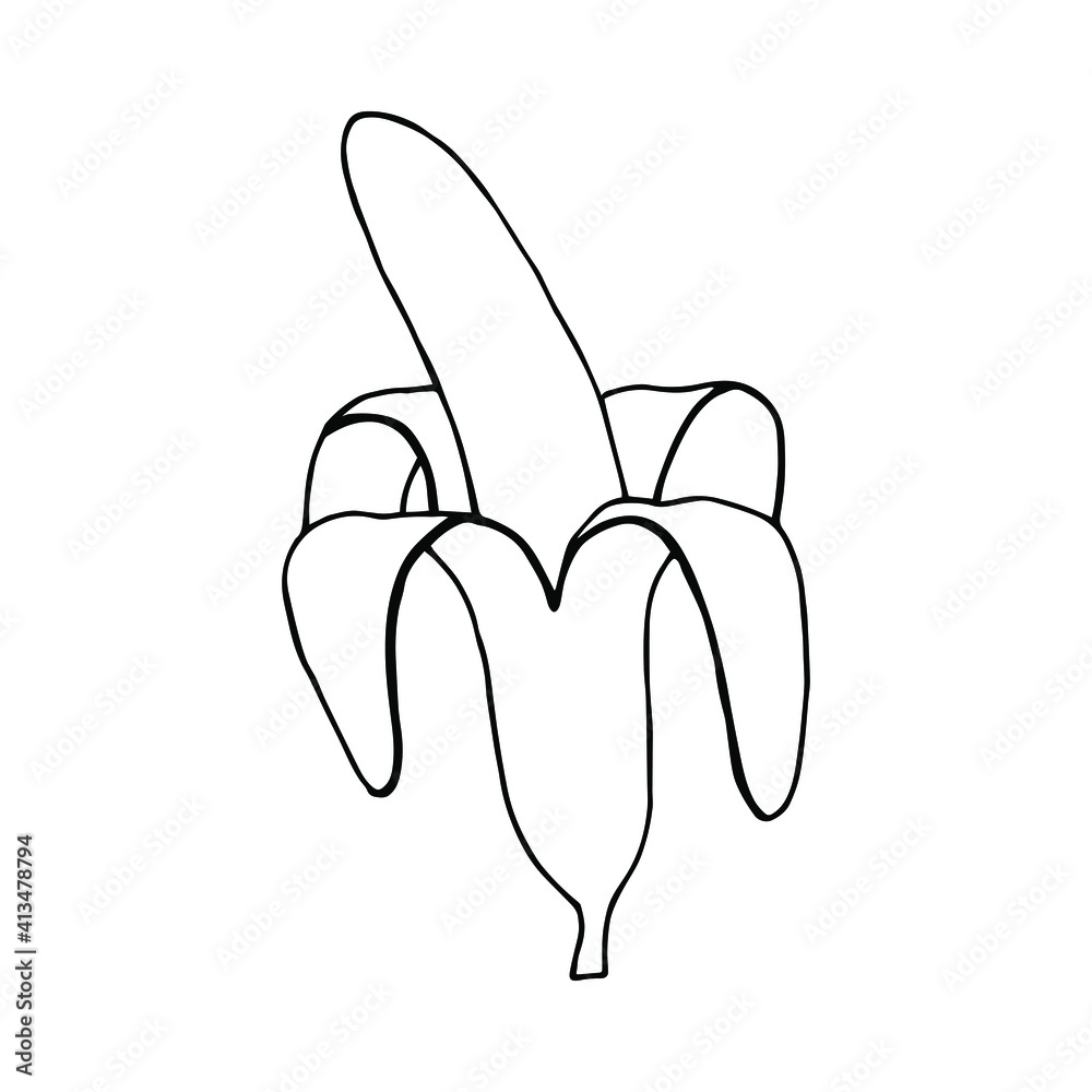 Peeled banana. Vector stock illustration eps10. Isolate on white background, outline. Hand drawing. Peeled banana. Vector stock illustration eps10. Isolate on white background, outline. Hand drawing.