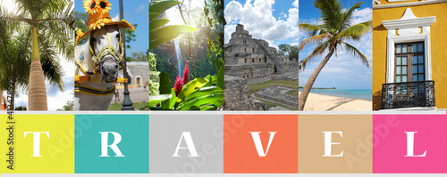 Travel concept background header format with vertical stories collection