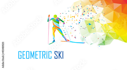 Cross country Ski Racer silhouette. Color illustration vector