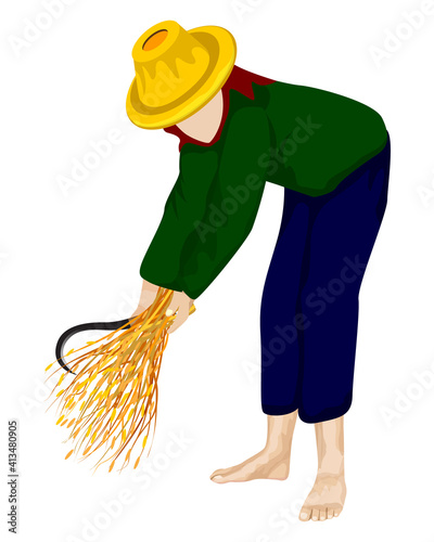 isolated farmer harvest rice vector design