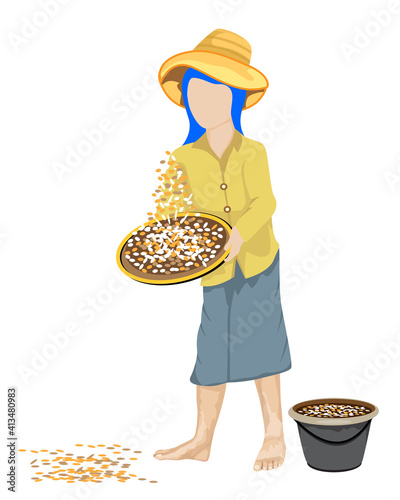 agriculturist winnow rice by threshing basket vector design