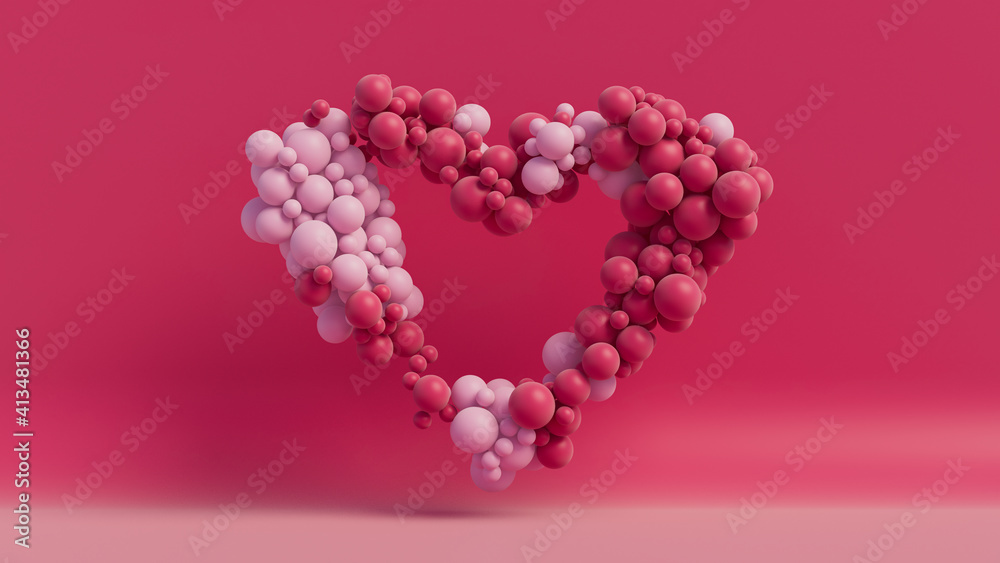 Multicolored Balloon Love Heart. Light Pink and Dark Pink Balloons arranged in a heart shape. 3D Render Multicolored Balloon Love Heart. Light Pink and Dark Pink Balloons arranged in a heart shape. 3D Render