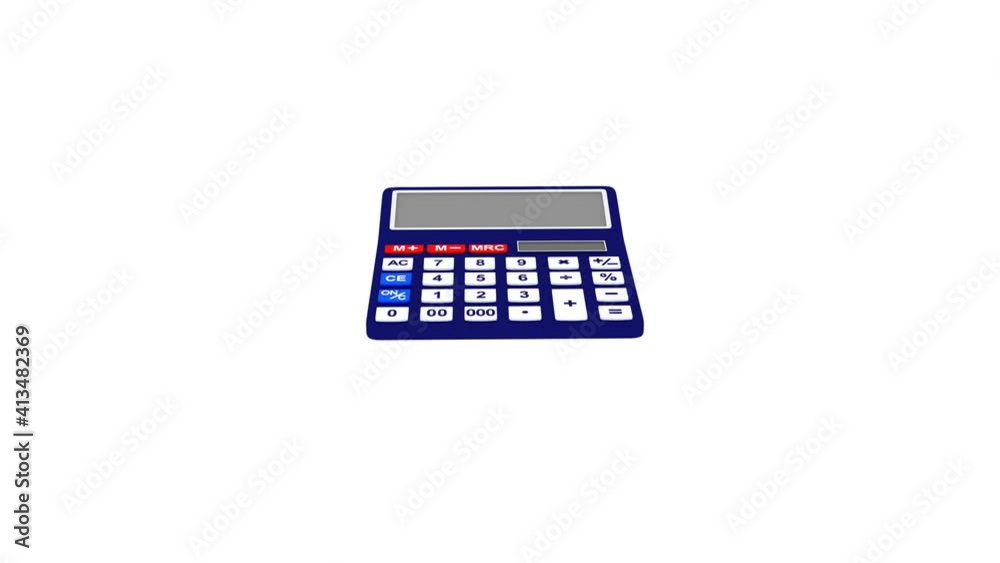 3D animation of calculator rotation on a white background. Alpha channel. 4K resolution. 3D animation of calculator rotation on a white background. Alpha channel. 4K resolution.