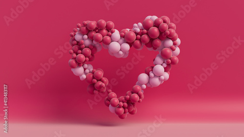 Multicolored Balloon Love Heart. Light Pink and Dark Pink Balloons arranged in a heart shape. 3D Render  photo